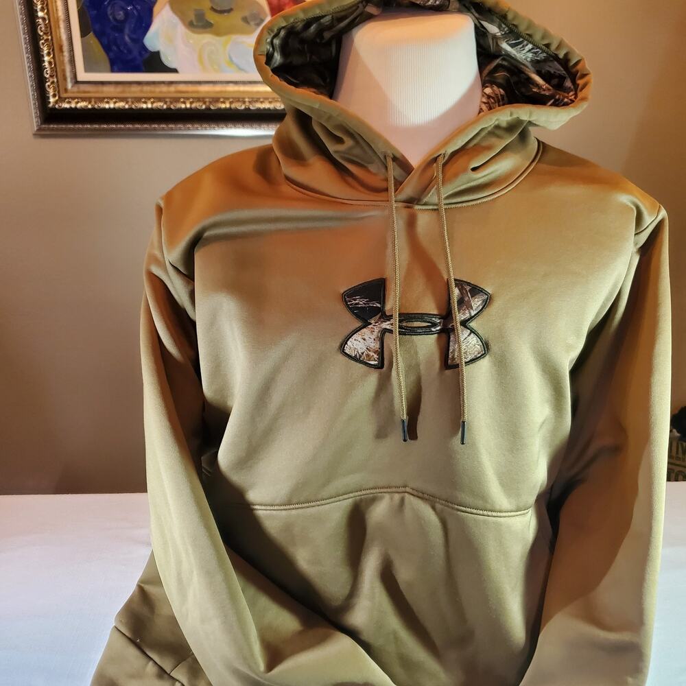 Under Armour Mens 3XL Tan Brown Camo Logo Fleece Hoodie Sweatshirt FLAW